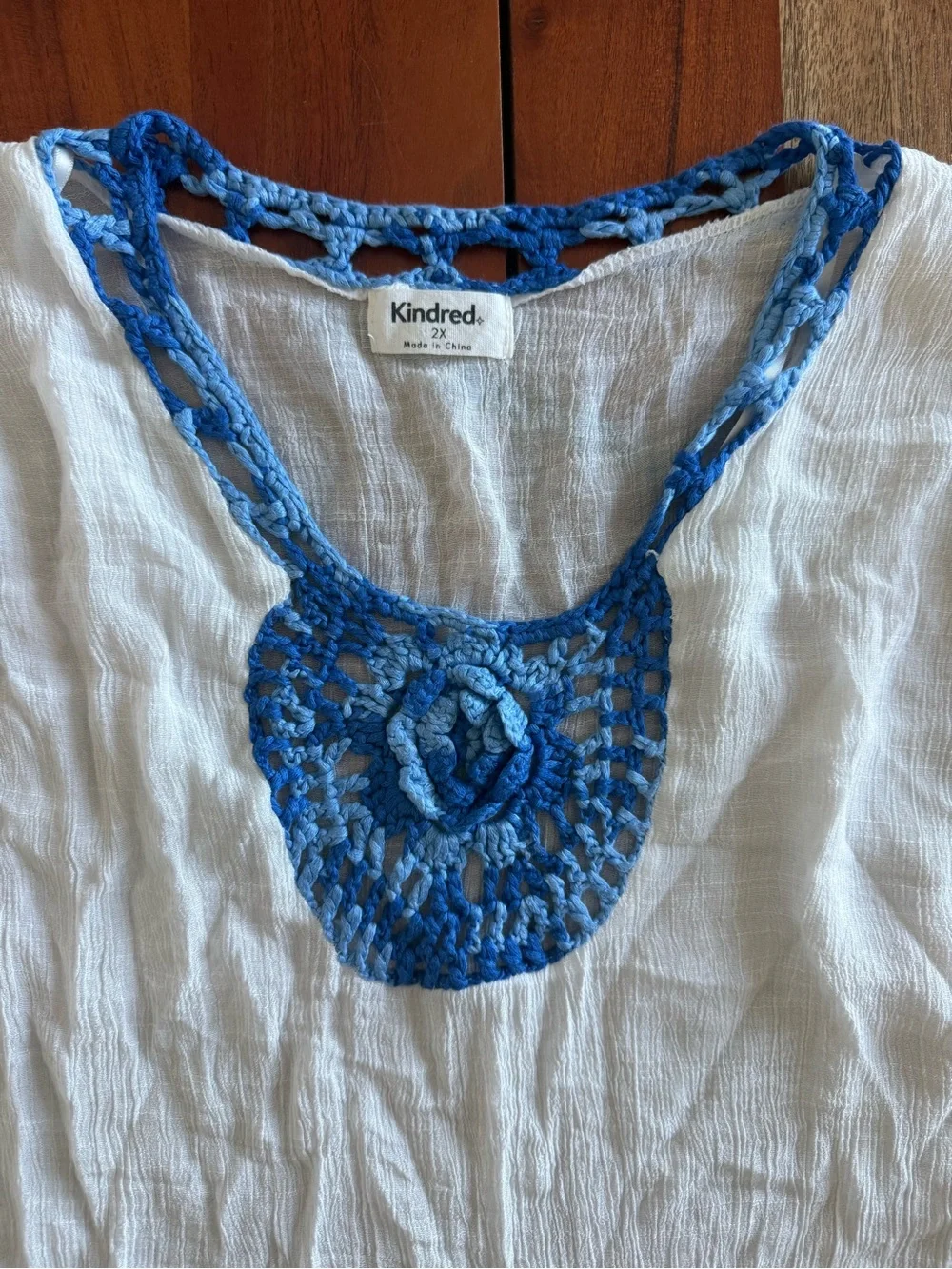 Kindred White & Blue Crochet-Trim Swim Coverup